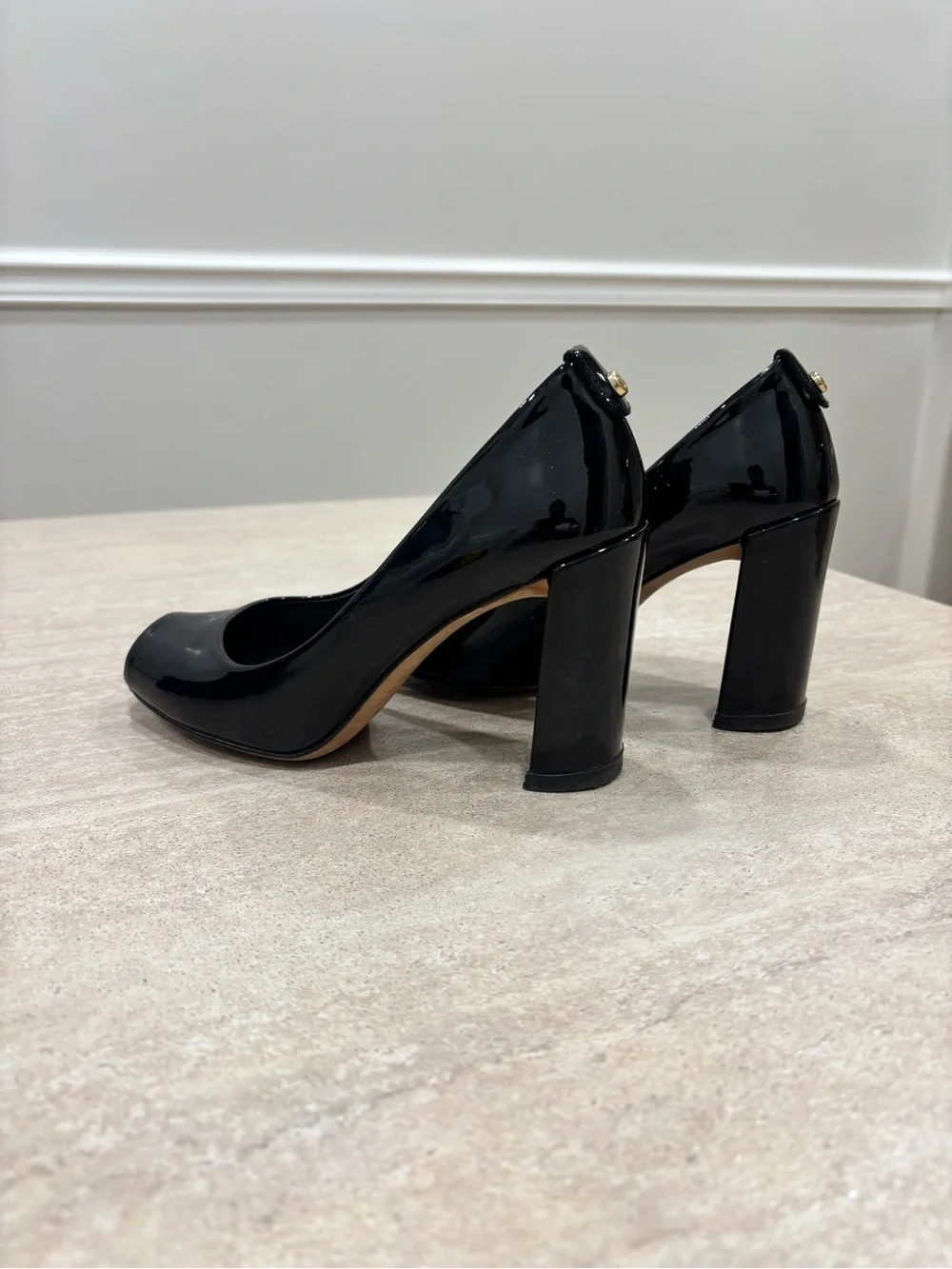 Stuart Weitzman Black Patent Leather Peep-Toe  Pumps